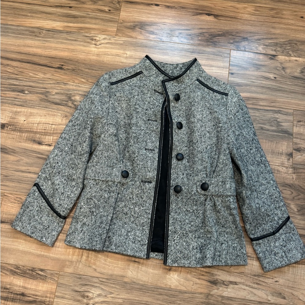 Vintage Jonathan Michael short tweed blazer with faux leather trim